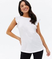 New Look Petite White Frill Sleeve T-Shirt